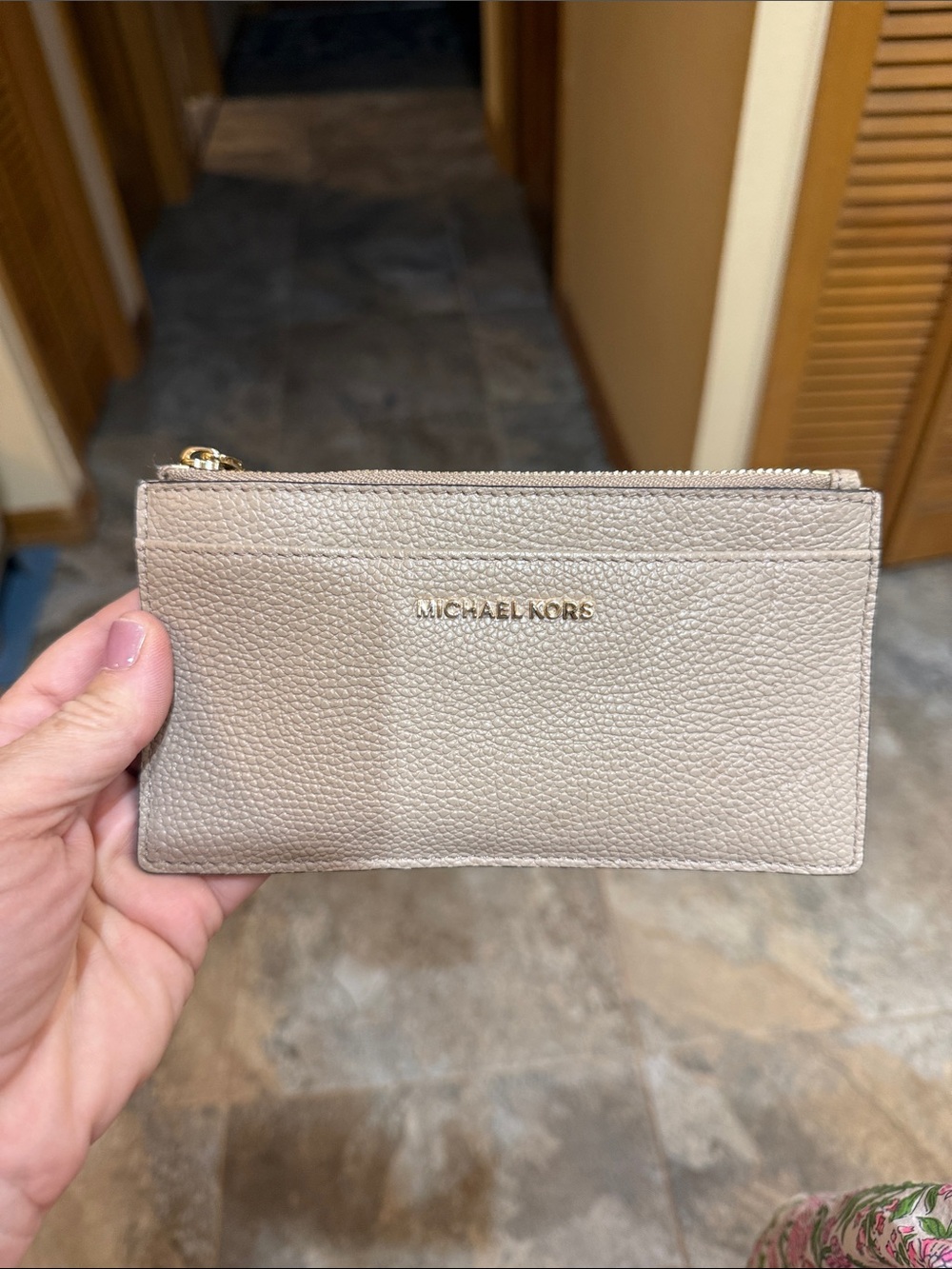 Michael Kors Pebbled Leather Card Holder Wallet - Beige Taupe